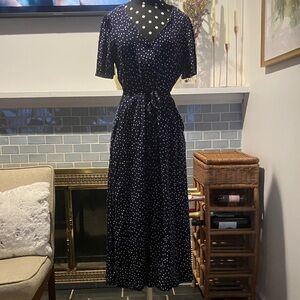 & Other Stories Navy Daisy Dot Midi Dress